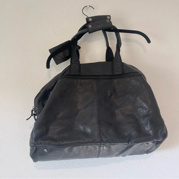 Rustic Town Black Leather Duffel Bag Casanova Travel - Picture 8 of 13